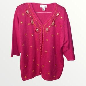 Graver Studio Embellished Cardigan Button Sweater Sz 2x EUC